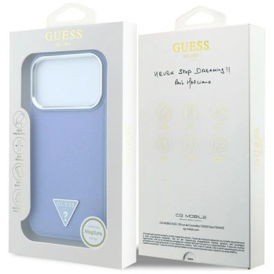 8. Guess MagSafe-Hülle mit genarbtem Dreieckslogo für iPhone 18 Pro Max / 17 Pro Max – Blau