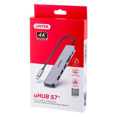 17. UNITEK HUB USB-C 7-in-1, HDMI 4K, PD 100W, 5GBPS, Aluminium