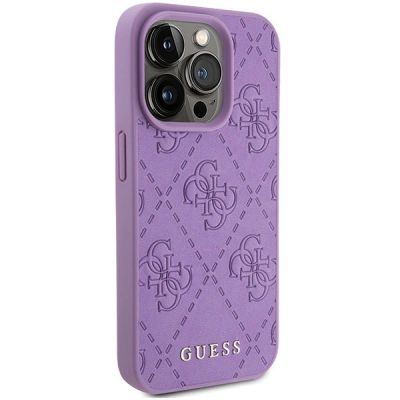 4. Guess Leder 4G Stamped Hülle für iPhone 15 Pro – Lila