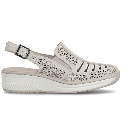 2. Beige Leder-Keilsandalen für Damen, Rieker 48763-60