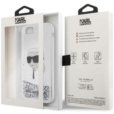 8. Karl Lagerfeld KLHCI8LNKHCH iPhone 7/8/ SE 2020/2022 Silber/Silber Hardcase Glitter Karl Head