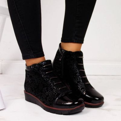 20. Damen-Lederboots mit Warmfutter und Print, schwarz, Filippo