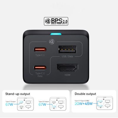 12. Baseus Schnellladegerät GaN5 Pro HUB HDMI 2 x USB-C / USB-A / HDMI 4K 30Hz 1,5m schwarz + USB-C Kabel - USB-C 100W 40Gb/s (USB4) 1m (CCGP110201)