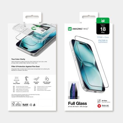 7. AmazingThing Titan +Care Vollglas-Schutzglas für iPhone 18 Pro mit Halterung