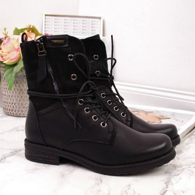 4. Jezzi W JEZ254A Arbeitsstiefel mit Schnürung und Reißverschluss, schwarz