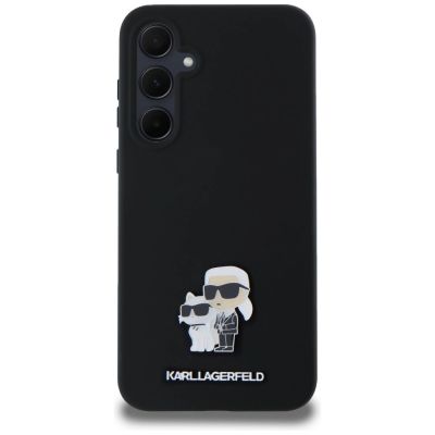 3. Karl Lagerfeld Silikon Karl&Choupette Metal Pin Hülle für Samsung Galaxy A35 – Schwarz