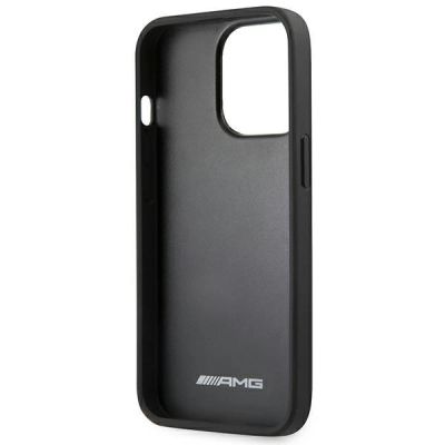 7. AMG AMHCP14LDOLBK iPhone 14 Pro 6.1 "schwarz / schwarz Hardcase Leder Hot Stamped