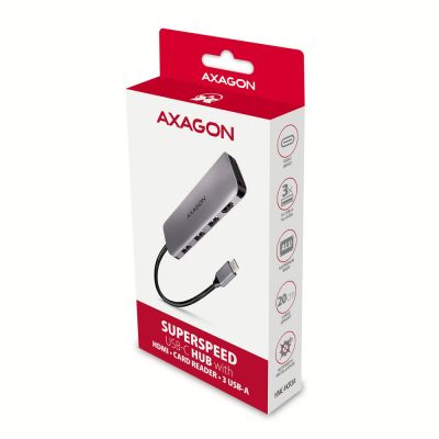 9. Axagon HMC-HCR3A 3x USB-A + HDMI + SD/microSD USB-C 3.2 Gen 1 Hub, 20 cm, kabelgebunden, USB 3.2 Gen 1 (3.1 Gen 1), Typ-C, Grau