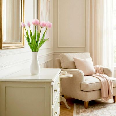 28. Strauß aus 5 rosa Pfingstrosen-Tulpen, 39 cm, naturgetreue Frühlingsdekoration