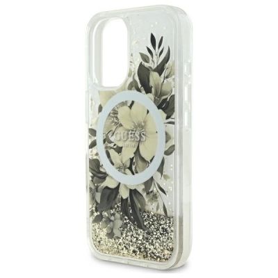 6. Guess Liquid Glitter Flower MagSafe Hülle für iPhone 16 - beige