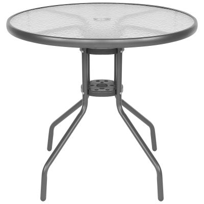 23. Gartenmöbel-Set, runder Tisch, 4 Stühle und Sonnenschirm, dunkelgrau