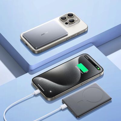 17. Powerbank Joyroom JR-PBM08 5000mAh 20W ultradünn mit induktivem Laden - grau