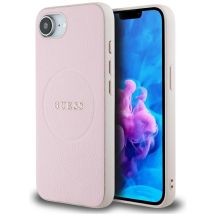 Guess Grained Ring MagSafe iPhone 16e Hülle - Rosa