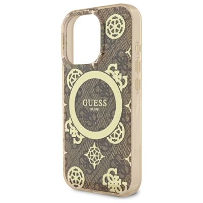 6. Guess IML Pfingstrose auf 4G-Hintergrund MagSafe-Hülle für iPhone 16 Pro Max – braun