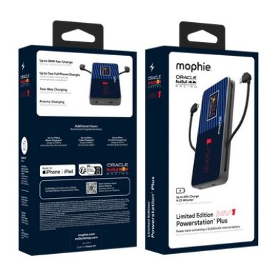 5. Powerbank Mophie Powerstation Plus 10K Red Bull Racing MV1 – Powerbank 10000 mAh mit integriertem USB-C- und Lightning-Kabel (1x USB-C-Anschluss)