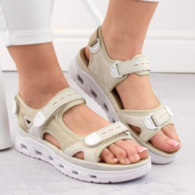 4. Rieker W RKR691 bequeme Klett-Sandalen beige