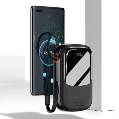 12. Baseus Qpow Digital Display Powerbank mit Schnellladung 10000mAh 22,5W QC/PD/SCP/FCP mit eingebautem USB-C Kabel schwarz