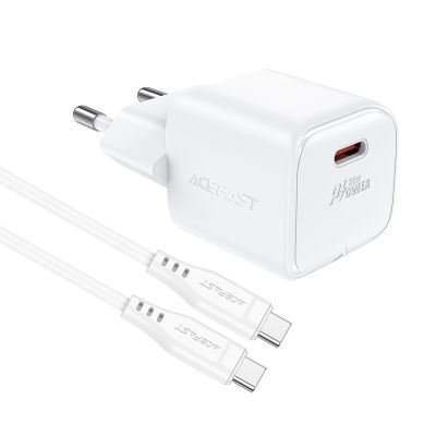 4. Acefast A77 Mini PD 30W GaN-Wandladegerät + USB-C-Kabel – Weiß