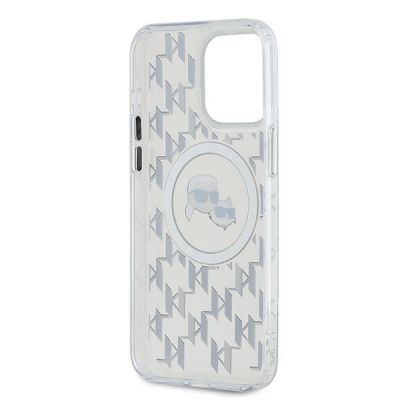 7. Karl Lagerfeld IML Monogram Karl & Choupette Head MagSafe Hülle für iPhone 15 Pro – transparent