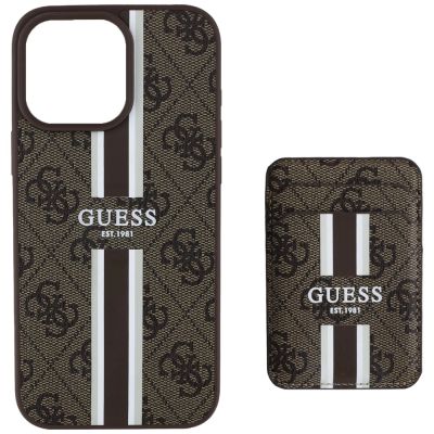 7. Guess 4G Stripes Case mit Magsafe Wallet für iPhone 16 Pro Max Braun