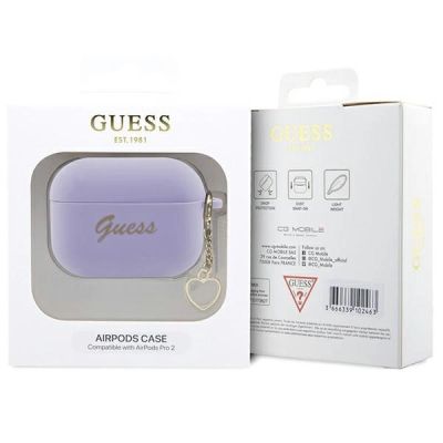 4. Guess, GUAP2LSCHSU AirPods Pro 2 Cover Lila/Lila Silikon-Charme-Herzkollektion
