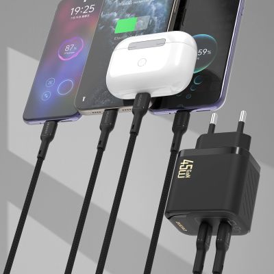 5. Dudao A28PCEU PD 45W GaN 2xUSB-C Wandladegerät mit USB-C-Kabel – Schwarz