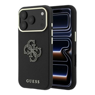 Guess Grained & Big Resin Logo Case für iPhone 18 Pro Max / 17 Pro Max - Schwarz