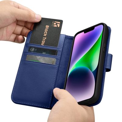 15. iCarer Wallet Case 2in1 Cover iPhone 14 Plus Anti-RFID Leder Flip Case Blau (WMI14220727-BU)