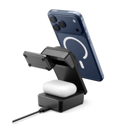3. Spigen Essential Qi2.2 25W 3-in-1 MagSafe Magnetisches Kabelloses Ladegerät – Schwarz