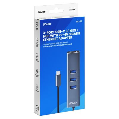 7. SAVIO AK-57 3-Port USB-C Hub mit RJ-45 Adapter