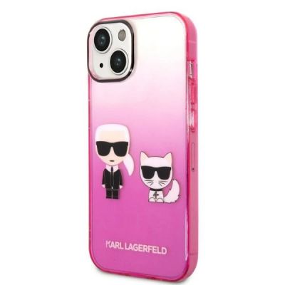 2. Karl Lagerfeld Gradient Ikonik Karl&Choupette Hülle für iPhone 14 Plus - Pink