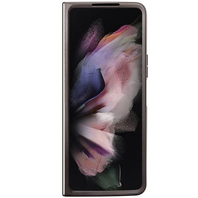 4. Guess Leder 4G Triangle Strass Hülle für Samsung Galaxy Z Fold 5 – braun