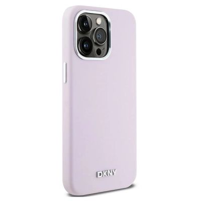 4. DKNY Flüssigsilikon-Hülle mit kleinem Metalllogo und MagSafe-Funktion für iPhone 15 Pro Max – Pink