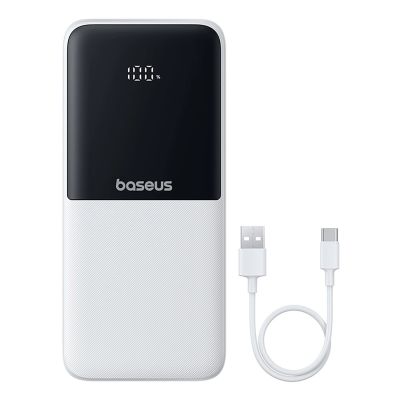 7. Baseus Lipow 10000mAh 22,5W Powerbank mit zwei integrierten Kabeln (inkl. Baseus Simple USB-A-auf-USB-C-Kabel, 3A, 20 cm) – weiß