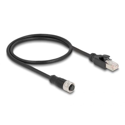 DeLOCK M12 D-kodiertes 4-poliges Buchse auf RJ45 Stecker Adapterkabel, 50 cm lang
