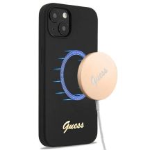 Guess GUHMP13MLSLMGBK iPhone 13 6.1" schwarz/schwarz Hardcase Silikon Script Gold Logo Magsafe