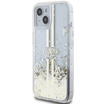 2. Guess Liquid Glitter Gold Stripes Hülle für iPhone 15 Plus / 14 Plus – transparent