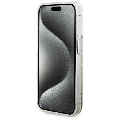 5. Guess Liquid Glitter Gold Stripes Hülle für iPhone 15 Pro Max – transparent
