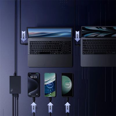 14. Baseus Digital GaN 3xUSB-C 1xUSB-A 240W Wandladegerät mit Netzkabel – Schwarz