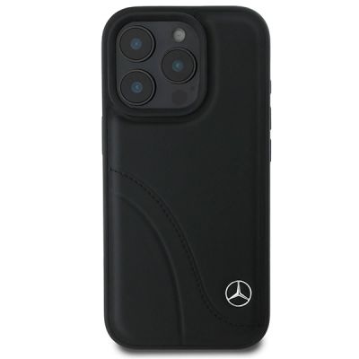 3. Mercedes MB Curved Stitches Lederhülle für iPhone 16 Pro – Schwarz