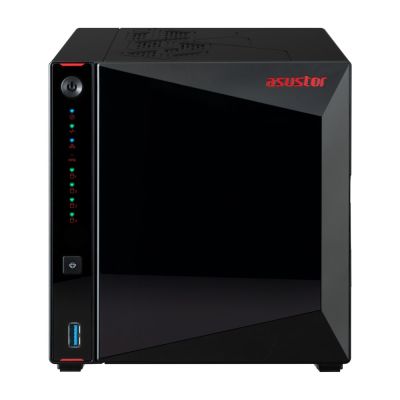 7. AS5404T NAS; Tower; 4x (3,5" SATA HDD/ 2,5" SSD); Intel Celeron N5105; 4 GB DDR4 SODIMM (max. 16 GB), 2x 2,5-GbE, 4x M.2 2280 NVMe PCIe 3.0, 3x USB 3.2 Gen, 1x HDMI 2.0b