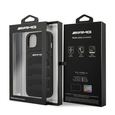 8. AMG Lederhülle mit geprägten Linien für iPhone 13 mini – Schwarz