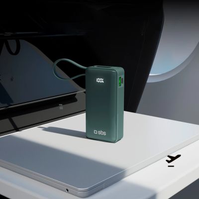 11. Powerbank SBS 10000 mAh 20W mit integriertem USB-C-Kabel und Digitalanzeige - grau