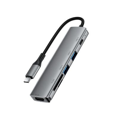 6. Acefast J18 USB-Hub USB-C 6-in-1 HDMI 4K 60Hz PD90W Dockingstation – Grau