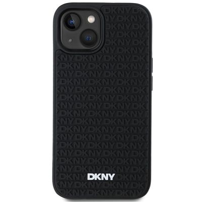 3. DKNY 3D Rubber Repeat Pattern Hülle für iPhone 15 / 14 / 13 – Schwarz