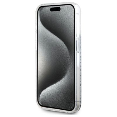 5. Karl Lagerfeld Flüssigglitzer Karl & Choupette Kopf Magsafe Hülle für iPhone 15 Pro - Transparent