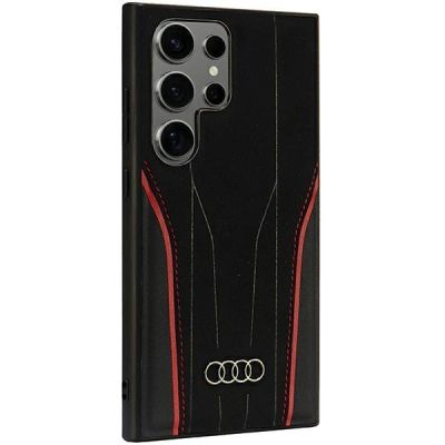 3. Audi Echtleder MagSafe S24 Ultra S928 schwarz-rot/schwarz-rot Hardcase AU-TPUPCS24U-R8/D3-RD