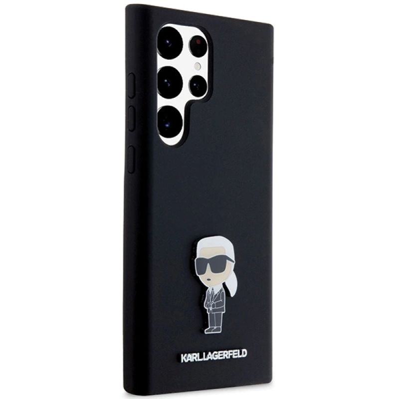 4. Karl Lagerfeld Silikon Ikonik Metal Pin Hülle für Samsung Galaxy S24 Ultra – Schwarz