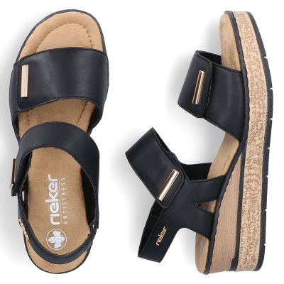 5. Rieker 63781-00 schwarze Damen-Keilsandalen mit Klettverschluss