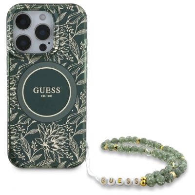 2. Guess IML Flowers Allover Electro With Pearl Strap MagSafe Hülle für iPhone 16 Pro Max - grün